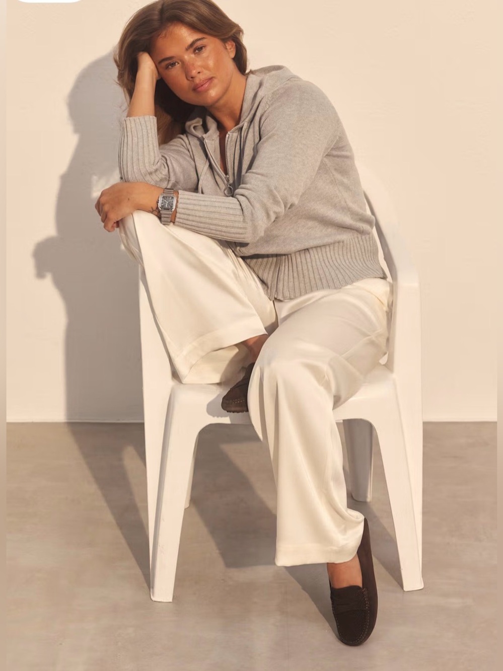 Djerf Avenue Cream Wide-Leg Trousers
